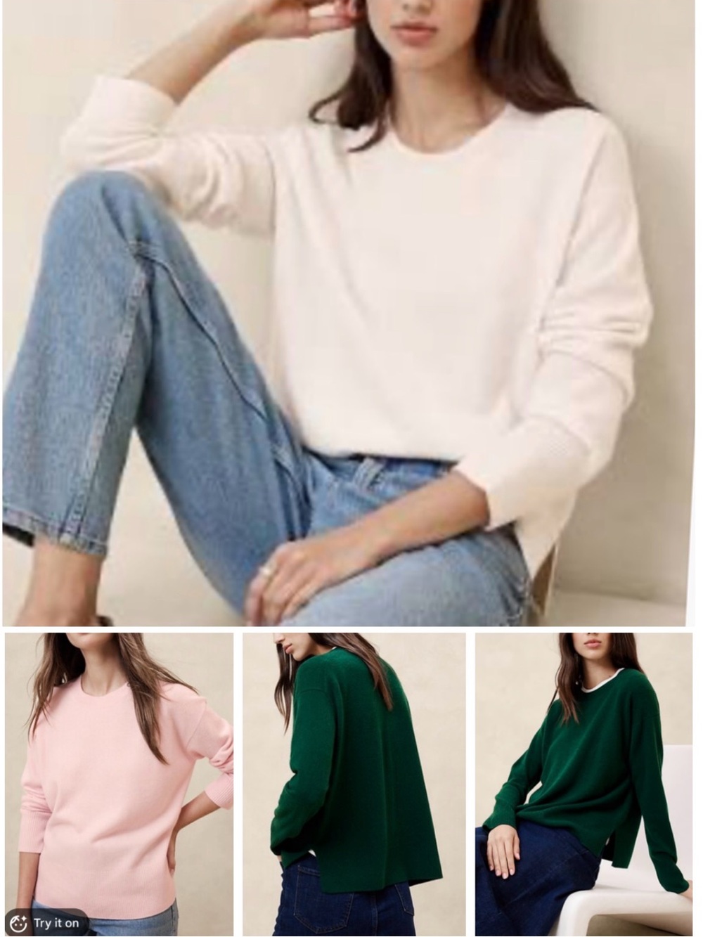 Banana Republic Merino Wool Cashmere Pullover Oversized Sweater Off White XS EUC